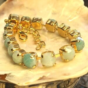 Genuine Amazonite In Classic 14k Gold Plated Tennis Bracelet